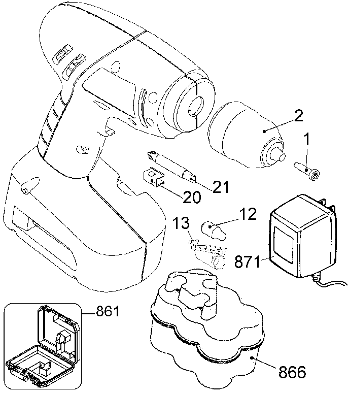Default Diagram and Parts List for BDC752-BR Type 1 Black and Decker Boring Machine